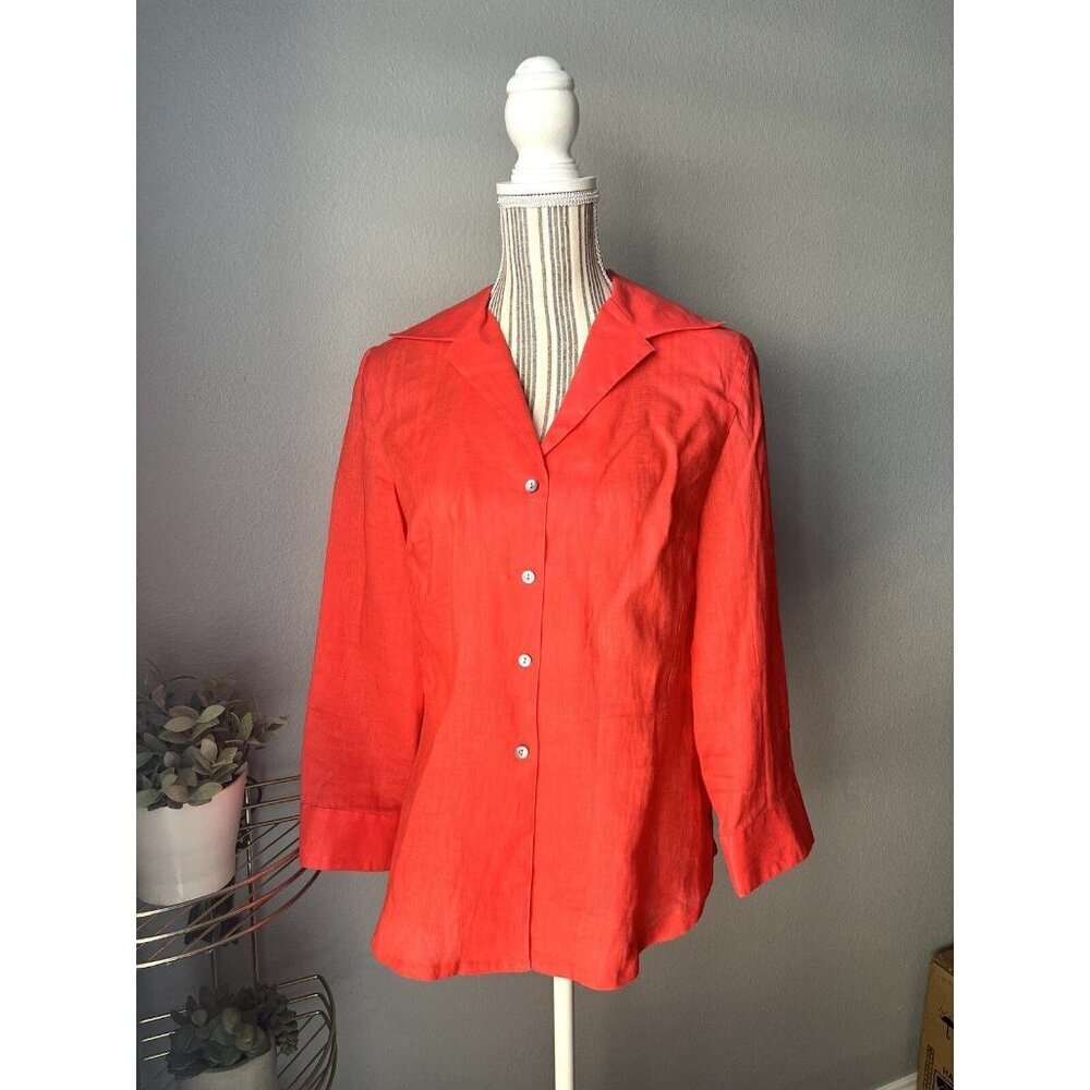 EUC Jones New York Tomato Red 100% Linen Top Women's Size 10